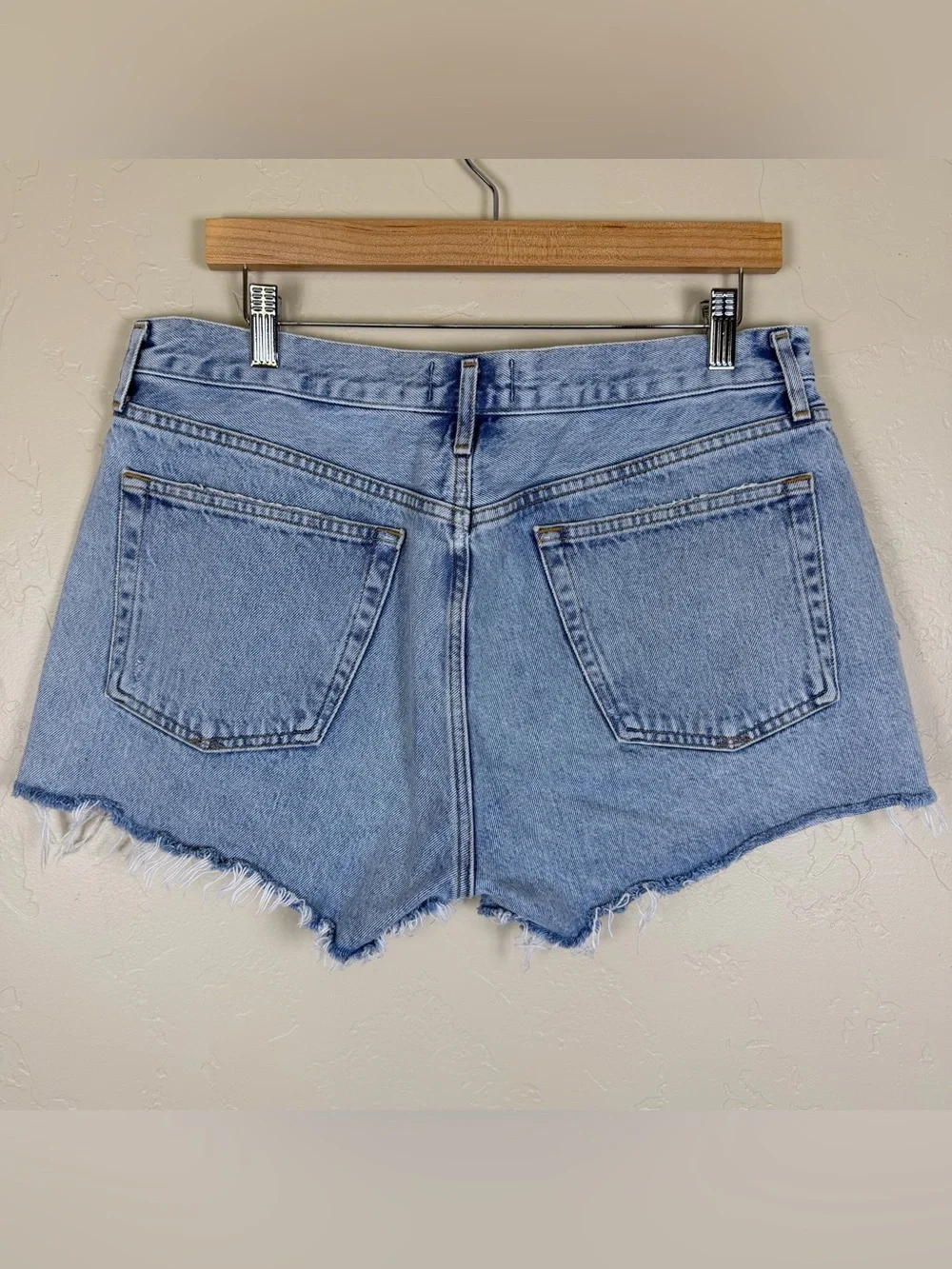 AGOLDE Parker Distressed Denim Cutoff Shorts Light Wash 100% Organic Cotton 30